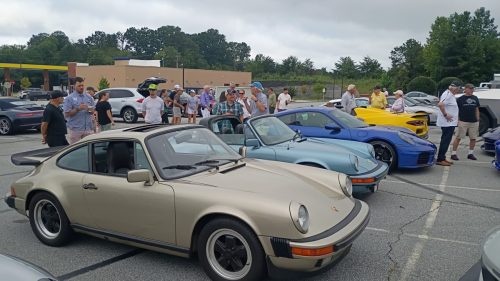 Many cars at the Cars & Coffee